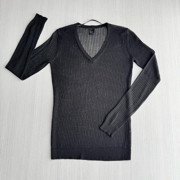 VINTAGE‎ ESPRIT Sheer V Neck Sweater Size XS Black Pullover Lurex Knit Rave EDM - Picture 1 of 11